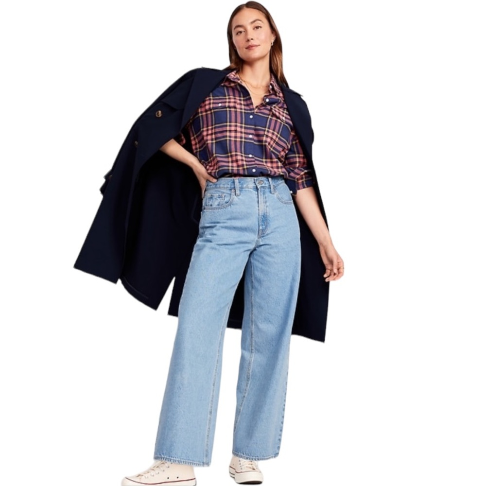 Old Navy NWT Boyfriend Plaid Flannel Button Down size Large - Picture 8 of 10